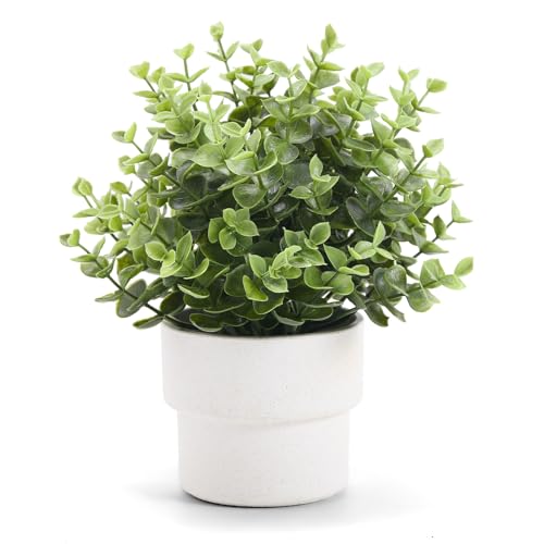Coferset Small Fake Plants 7.45” Eucalyptus Potted Artificial Eucalyptus Plant