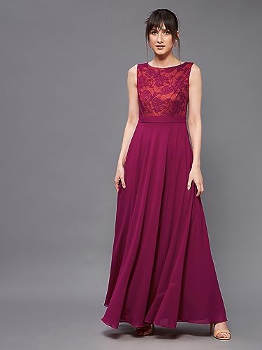Image of Miss Chase Women's Round Neck Cap Sleeves Lace Knee -Long Skater Dress