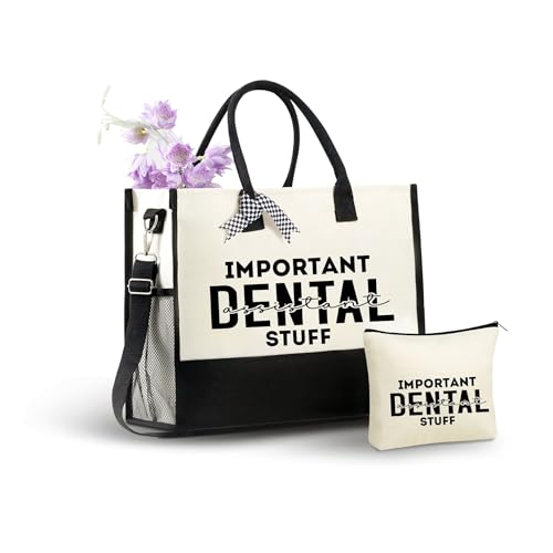 Bolso tote grande Beige con cierre y correa ajustable para asistente dental miniatura 1