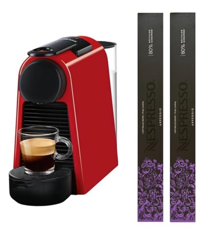 Nespresso Essenza Mini EN85.R, Cafetera De'Longhi, Sistema de Cápsulas Original, Depósito de agua 0.6L, Ruby Red con 20 Cápsulas Original Florencia Arpeggio