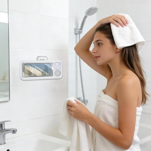 Soporte para móvil de ducha hermético que evita caídas y salpicaduras en el baño 7