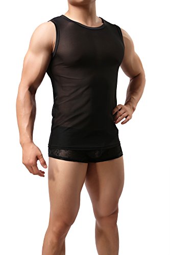 ONEFIT Men's See Through Fishnet Clubwear T-Shirt Undershirt Tank Top Vest3