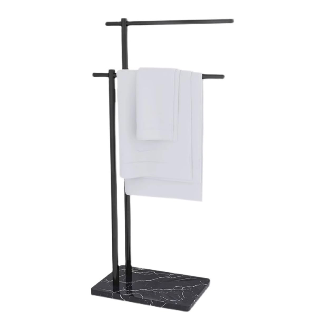 Dkrahrjj Black Towel Rack, Floor Standing 2 Tier Metal Towel Stand With Marble Base Free-Standing Towel Holder For Bathroom Laundry Room/Black/45 * 80Cm