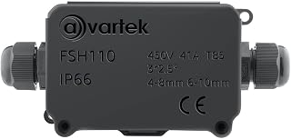 AVARTEK - IP66 Junction Box Waterproof, 2-Way Outdoor Extension Electrical Cable Protector, PG9 Connector Gland, Cable Diameter Ø 4mm-8mm (Black)