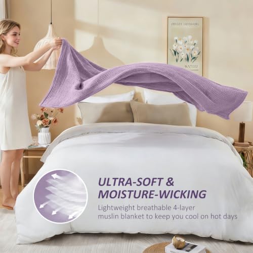 EMME Musselin Decke Baumwolle Oeko-TEX Kuscheldecke Melange Lavendel 230x270 – Ansicht 3