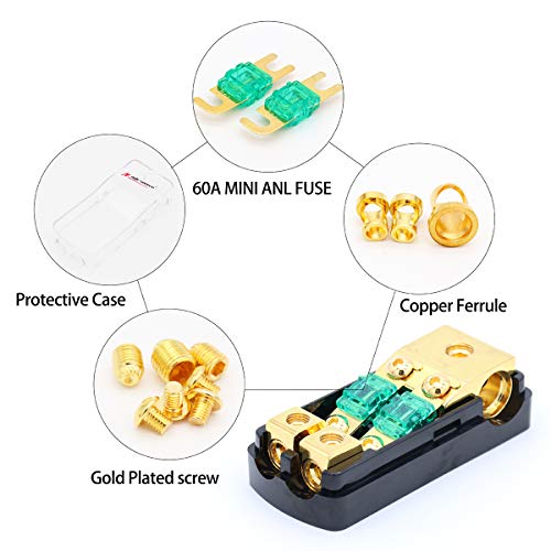 Magic Source Mini Anl Fuse Holder 0/2/4 Gauge In 4/8 Gauge 2-Way Out For Car Audio Amplifier Copper Fuse Distribution Block With 60Amp Mini Fuses #TOP1