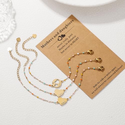 Image of DS Mother Daughter Bracelets Set,18K Gold Plated Stainless Steel Heart Jewelry for Women Girls,Mothers Day Gifts for Mom /Daughter,Adjustable Matching Bracelets for Mommy and Me gift box packaging