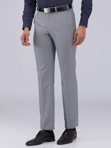 Image of Park Avenue Men Regular Fit Stripe Pattern Poly Viscose Blend Flat Front Formal Trouser
