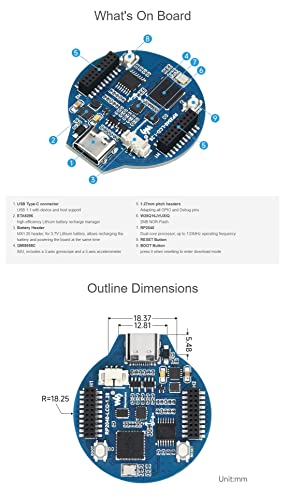Image of RP2040 MCU Board with 1.28inch LCD,Round Shape, Accelerometer and Gyroscope Sensor,30 x Multi-Function GPIO Pins