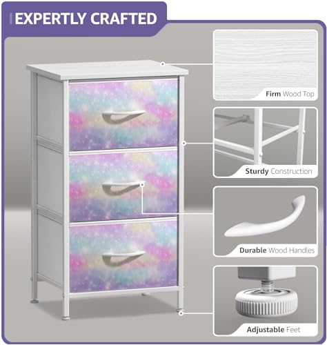 Sorbus Kids Nightstand, Fabric Drawers (Watercolor, 3 Drawer) - image 3