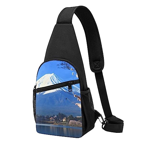 Sling sac à dos unisexe noir à motif fleur de printemps et lac ajustable