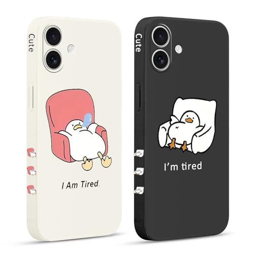 Coiwxmoi 2 Pezzi Cover per iPhone 17 6,3 Pollici, Aesthetic Disegni Donna Custodia con Motivo, Sottile Morbido Silicone TPU Antiurto Bumper Protettiva Case Custodie per iPhone 17, Anatra