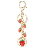 XGALBLA Porte-clés mignon avec initiale cerise et fraise pour femmes et filles, Fraise ro...