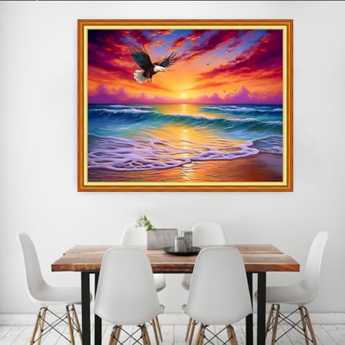 Image of Dooxvey Cross Stitch Kits for Adults Beginners,Full Range of Cross-Stitch Stamped Kits Needlepoint Kits for Beginners Embroidery Kits 11CT Cross Stitch Patterns-Sunrise by the Seaside 16x20 inch