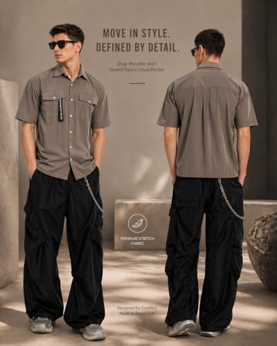 Image of ZERNY Men's Casual Half Sleeve Solid Shirt Regular Fit Double Pocket Summer Lightweight Wear