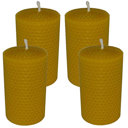 Juego de 4 velas de cera de abeja enrolladas de 100 x 60 mm, hechas a mano de Spessart.