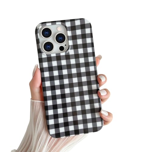 Coque souple iPhone 14 Pro fine protection TPU noir motif vichy Skyseaco