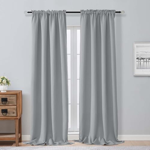 Image of Aiyufeng Silver Grey Blackout Curtains for Bedroom 96 Inches Long 2 Panels, Solid Thermal Insulated, Energy Saving Living Room Window Treatment Curtains Blackout Drapes, W40 x L96 Inch, Silver