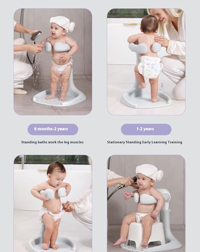 Image of Adjustable Height Baby Bath Stand for Toddlers 8-36M, Foldable Shower Support with Non-Slip Base, Support for Standing Shower，Portable Bathtub Holder