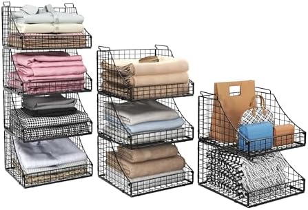 4-Pack Stackable Wire Baskets for Closet Organizers and Storage, ...