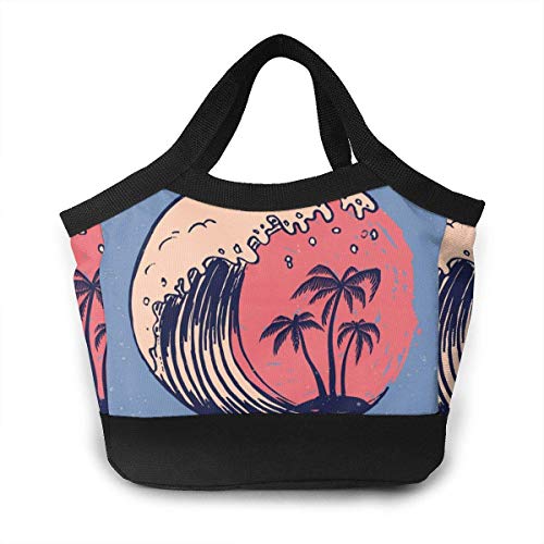 Plantilla de póster de Miami con letras y palmas  bolsa de almuerzo aislada para preparación