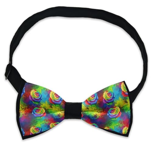 WUXEKZO Men's Boys Pre-Tied Bow Tie for Party, Festivals, Graduation, Fashion Trippy Tie Dye Rose Colorful Creative Cravat Necktie