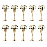 Rozrety 10 Pcs Flower Stand Gold Vase Wedding Centerpieces for Tables Artificial Flower Metal Tall V