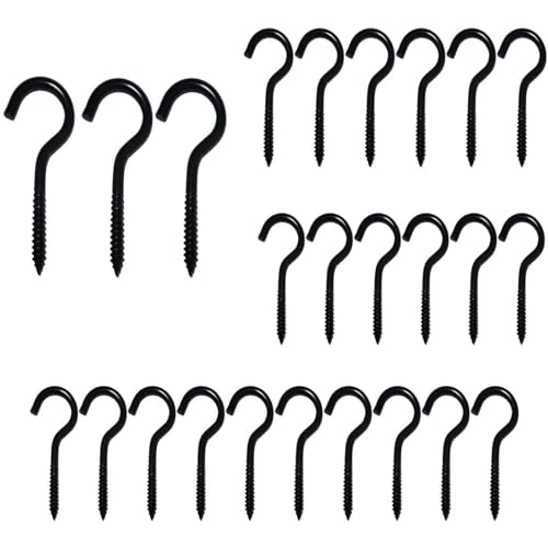 Criveple Gancio a vite nero, 25 pezzi, gancio a vite in acciaio inox, gancio da soffitto, gancio da avvitare per poltrona sospesa, amache, tende da sole, gancio soffitto (M4-40 mm)