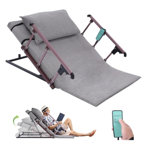 LKHDONG Respaldo Eléctrico Elevable con Mando a Distancia y Barandilla Plegable, Respaldo Cama Electrico Ajustable de 2 a 80°, Capacidad Máx de 159 kg, Respaldo de Cama Regulable con Almohada, Gris
