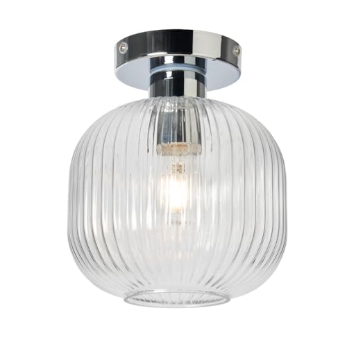 LITECRAFT Karson Ceiling Light Bathroom Ribbed Glass Flush Mount - Polished Chrome