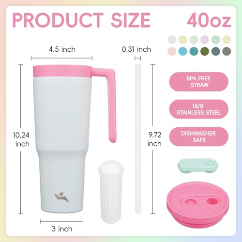 Image of Konokyo 12 Pack 40 Oz Tumblers with Handle and Straw, Bulk Vacuum Insulated Stainless Steel Travel Mugs with Lids for Office, Events and Group Orders Pink Grey