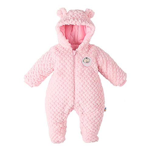 DDY Baby Fleece Snowsuit Romper Hooded Footed Onesies Flannel Zipper Jumpsuit Winter Coat Outfit Suit for Baby Boy Girl Pink