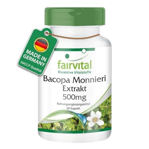 Fairvital | Bacopa Monnieri Extrakt 500mg - 90 Kapseln - schluckfreundlich - Brahmi Kapseln - mit 20% Bacoside - vegan