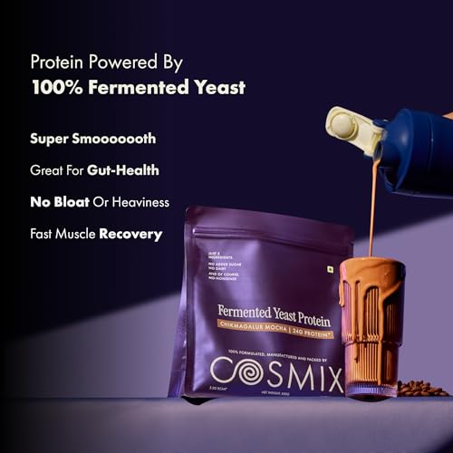 Image of Cosmix Fermented Yeast Protein Powder | 24g Protein | Pure Single-Source Plant Protein | Made In-House | Smooth, Crazy tasty & Gut-Friendly | Chikmagalur Mocha, 38g Sachet