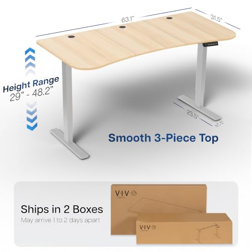 Image of VIVO Electric 63 x 32 in Standing Desk, Memory Height Adjustment, 1B Series, Holds 220 lbs, Light Wood Top Gray Frame, DESK-KIT-1G1C