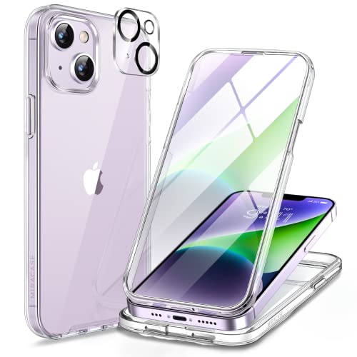 Image of Miracase Class Series for iPhone 14 Case 6.1 inch, [Built-in Tempered Glass Screen Protector] [Bubble Free] Full-Body Protective Bumper Phone Case with Camera Lens Protector, Clear