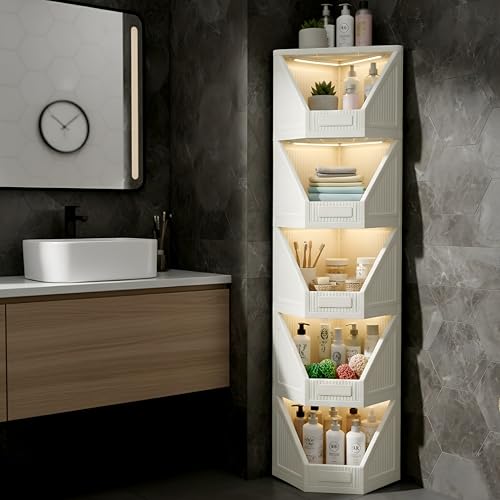 Image of HOMIFLY 5 Tier Corner Storage Cabinet /Stackable Plastic Cupboard for Storage /Foldable Wardrobe for Clothes /Toys Storage Organizer /Cabinet for Kitchen, Bathroom, Living Room (White)