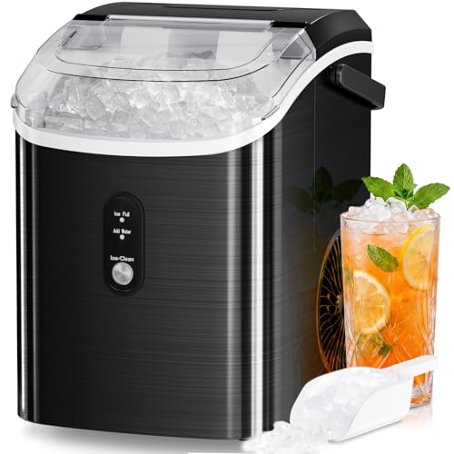 Image of Antarctic Star Nugget Ice Maker Countertop, 35lbs /24H Ice Machine, Soft Chewable Sonic Ice, Self-Cleaning, Fast Ice Ready in 8 Minutes, Compact Design with Handle, Stainless Steel Black | 35lbs /24H Ice Makers, Self-Cleaning, Fast Ice Ready in 8 Minutes, Compact Design with Handle, Stainless Steel Black
