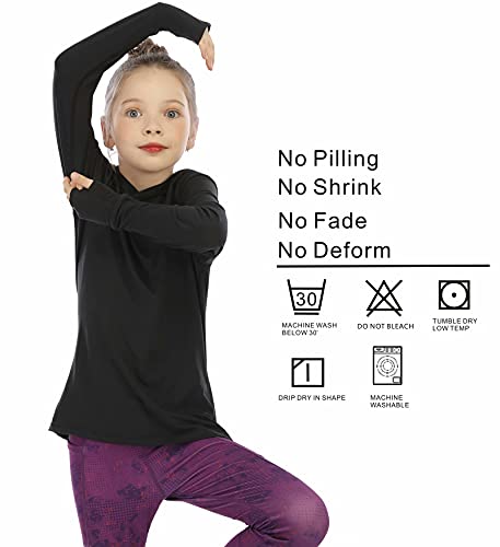 Girls Long Sleeve Shirt UPF50+ Lightweight Hoodie Thin Active Tee Workout Running Pullover Top with Thumb Hole 3-12Years4