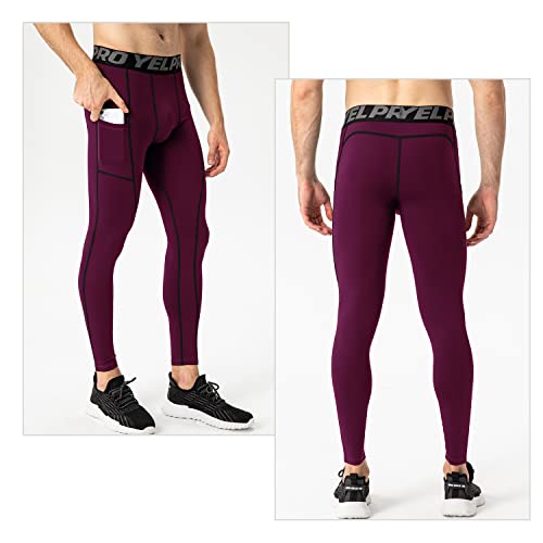 Wragcfm Men's Compression Pants Workout Athletic Gym Leggings With Pockets Sports Yoga Running Baselayer Tights(Wine,Xl) #TOP6