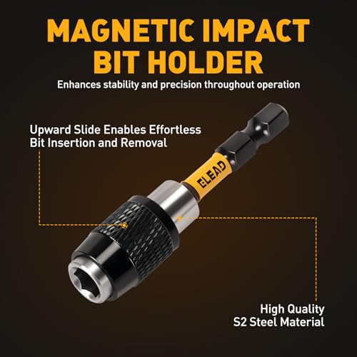 Image of 6-Piece Phillips Bit #2 Impact, 2 Inch Magnetic Phillips Head Drill & Screwdriver Bit with Magnetic Bit Holder, S2 Steel, 1 /4 inch Hex Shank, PH2 for Impact Driver, Professional & DIY Use