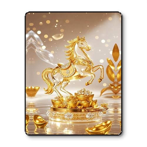 Image of SAF Golden Horse Statue Wall Art for Success Wealth & Power | Sparkle Laminated Black Frame 3D Modern Vastu Painting for Home Decor | Premium Prosperity Wall Frame (14 Inch x 11 Inch) K-36119