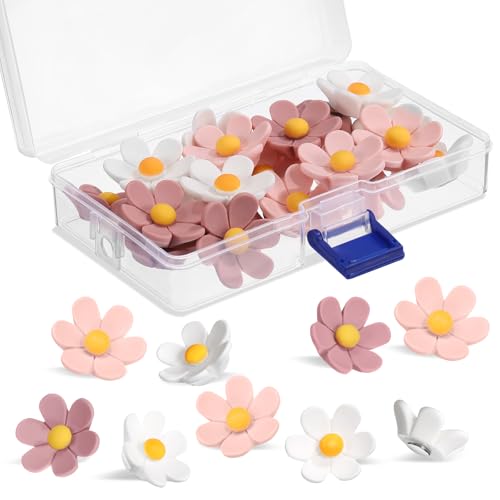 Set de 24 imanes decorativos flor grandes rosa y blanco miniatura 1