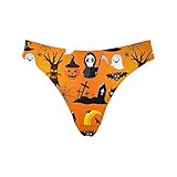 InterestPrint Cartoon Halloween Skull Pumpkin Women's Classic Panties Low Waist Soft Thongs Underwear XS