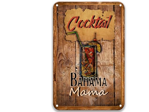 XILILI Cocktail Sign Bahama Mama Cocktail Tin Posters Vintage Dining Room Sign Kitchen Decorations Wall Wall Decor Living Room Tin Signs 12X8 Inch
