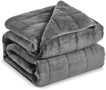Sherpa Fleece Adult Weighted Blanket, 15 Pounds Dual Sided Soft Plush Blanket for Couch Bed Sofa, Heavy Thick Blankets with Glass Beads Great for Sleep, 60 x 80 inches, Dark Grey on Both Sides