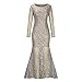 Womens Sexy Sequins Maxi Formal Dress Crew Neck Long Sleeve Slim Glitter Evening Party Dress Plus Size Shining Bodycon Dress Gold