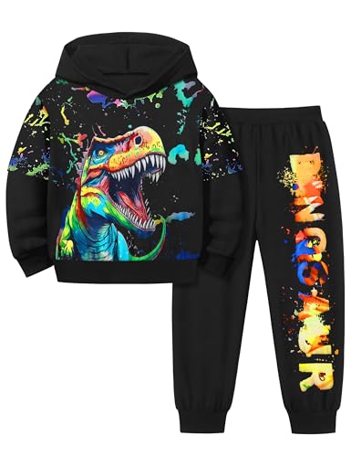 Image of Toddler Boy Clothes Dinosaur Printed Hoodies Toddler Clothes for Boys Long Sleeve Sweatpants Set T-Rex Outfits 3-7t
