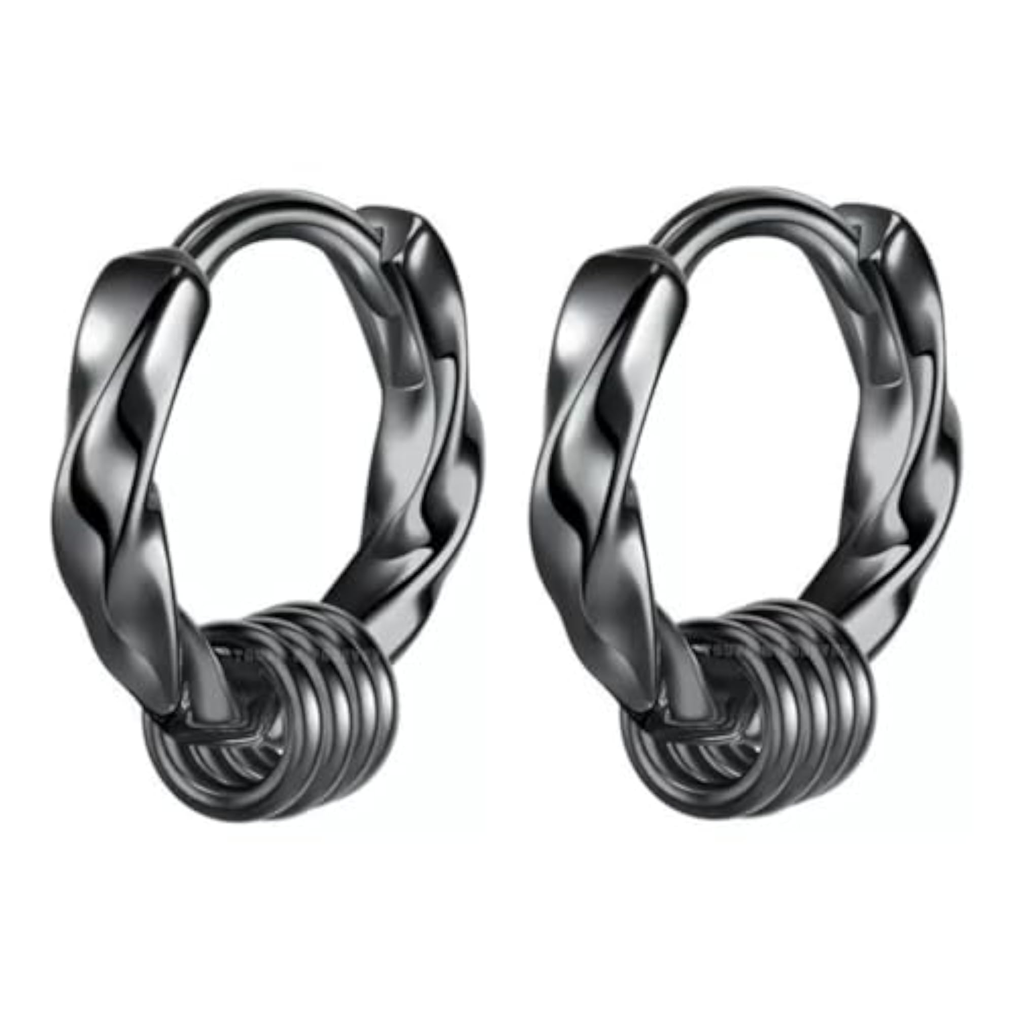Men's Twisted Hoop Earrings with Spiral Charm