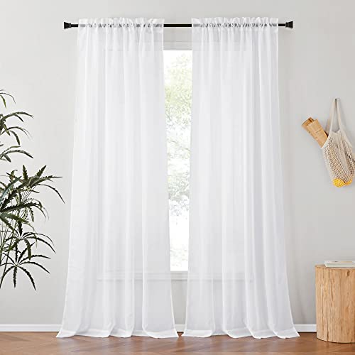 Image of NICETOWN White Sheer Curtains 102 inch Long for Bedroom 2 Panels, 54 inch W